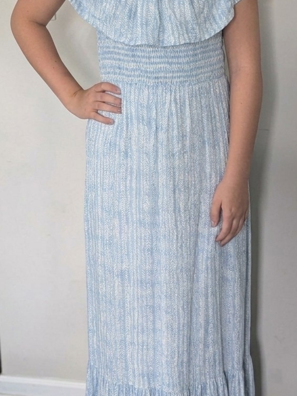 ILLA ILLA Light Blue Smocked Ruffle Maxi Dress